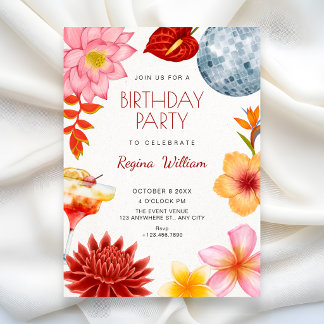 Invitation Fête d'anniversaire florale botanique artistique