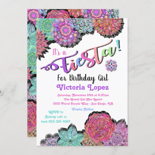 Invitation Fête d'anniversaire florale de mandala de fiesta