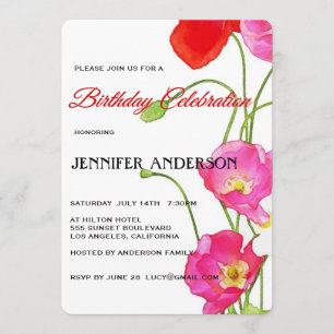 Invitation Fête d'anniversaire florale de pavots uniques