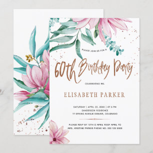 Invitation Fête d'anniversaire florale élégante 60 ans