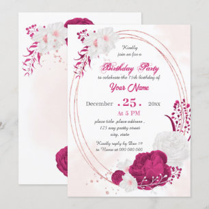 Invitation fête d'anniversaire florale fuchsia et blanche