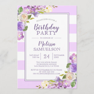 Invitation FÊTE D'ANNIVERSAIRE Florale Purple D'Aquarelle