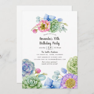 Invitation Fête d'anniversaire florale succulente tendance