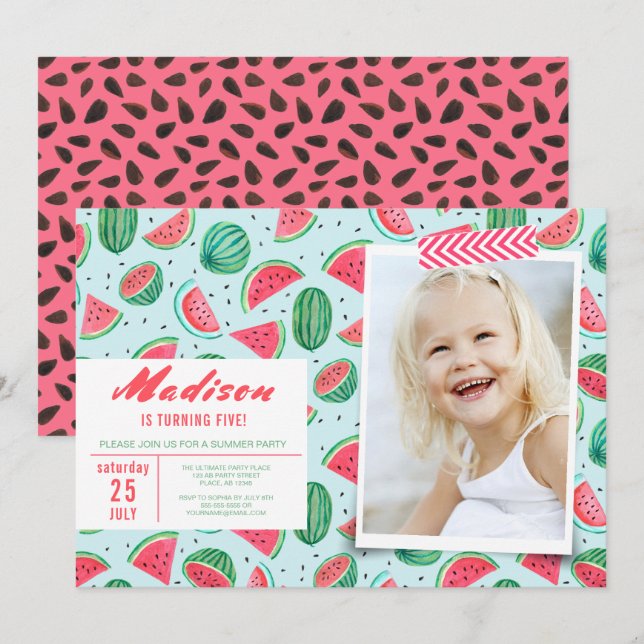 Invitation Fête d'anniversaire | Fruit de pastèque | Invitati (Devant / Derrière)