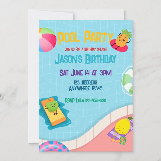 Invitation Fête d'anniversaire fruitée et amusante au bord de (Devant)