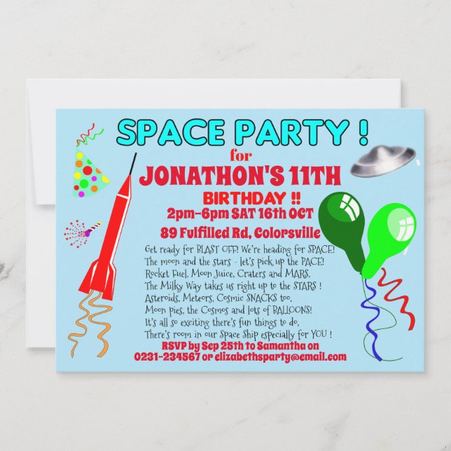Invitation Fête d'anniversaire fusée spatiale SPACE (Devant)