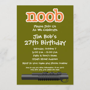 Invitation Fête d'anniversaire - Gamer drôle de Noob