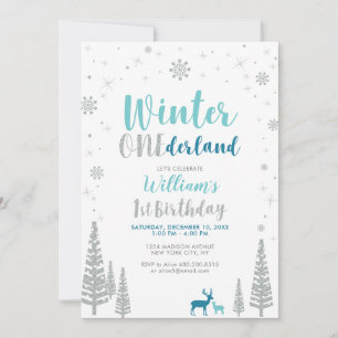 Invitation Fête d'anniversaire garçon 1 an Silver Winter oned