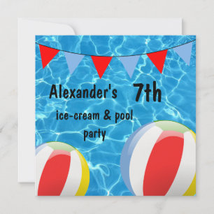 Invitation Fête d'anniversaire garçon 7 ans Glace & Piscine