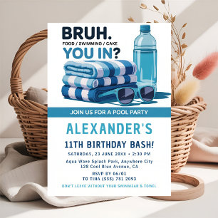 Invitation Fête d'anniversaire garçon Bassin Bleu Cool 