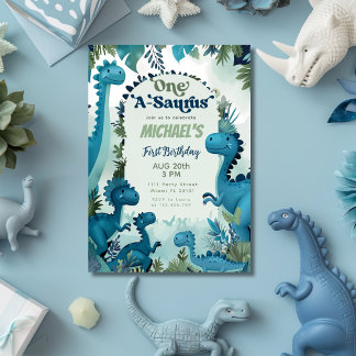 Invitation Fête d'anniversaire Garçon Bleu Dinosaur One-A-Sau
