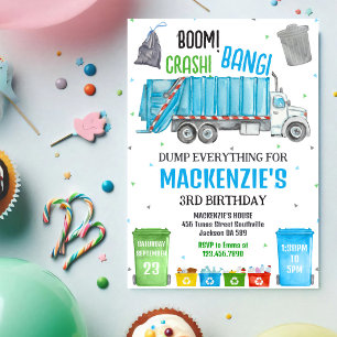 Invitation Fête d'anniversaire garçon camion à ordures Boom C