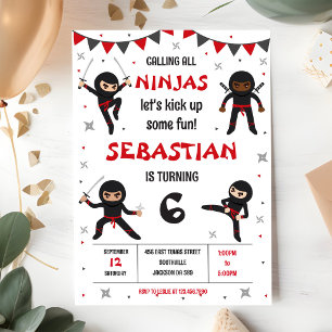 Invitation Fête d'anniversaire garçon enfants karaté ninja