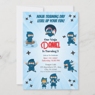 Invitation Fête d'anniversaire garçon Escouade Ninja Bleu Mig