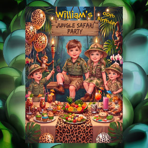 Invitation Fête d'anniversaire garçon fille safari jungle amu