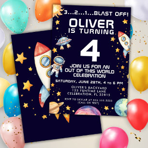 Invitation Fête d'anniversaire garçon fusée spatiale moderne