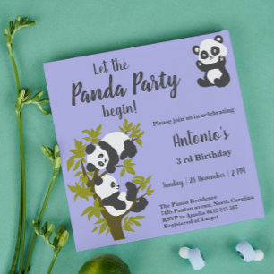 Invitation Fête d'anniversaire garçon Oursons Pandas Mignons