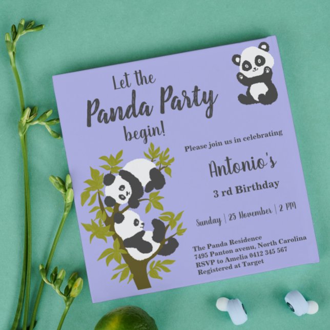 Invitation Fête d'anniversaire garçon Oursons Pandas Mignons (Créateur téléchargé)
