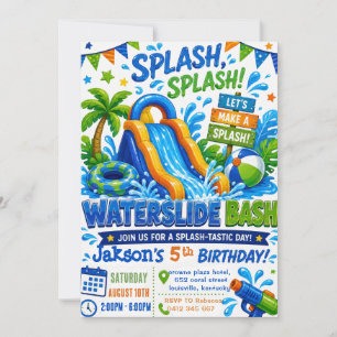 Invitation Fête d'anniversaire garçon Piscine d'été Toboggan 