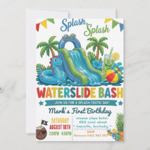 Invitation Fête d'anniversaire garçon piscine été toboggan aq