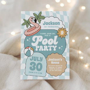 Invitation Fête d'anniversaire garçon Retro Groovy Boy Piscin