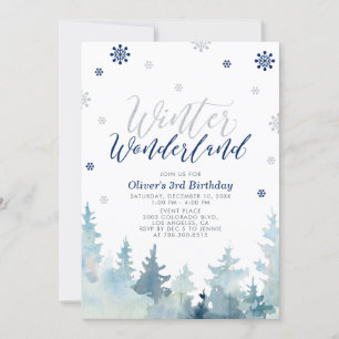Invitation Fête d'anniversaire garçon Silver & Navy Winter Wo