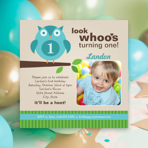Invitation Fête d'anniversaire garçon thème bois moderne Hibo