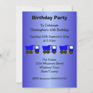 Invitation Fête d'anniversaire garçon thème camion bleu