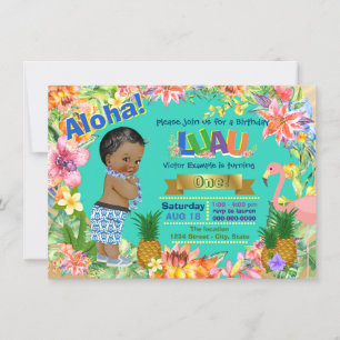 Invitation Fête d'anniversaire garçons Luau Luau afro-américa
