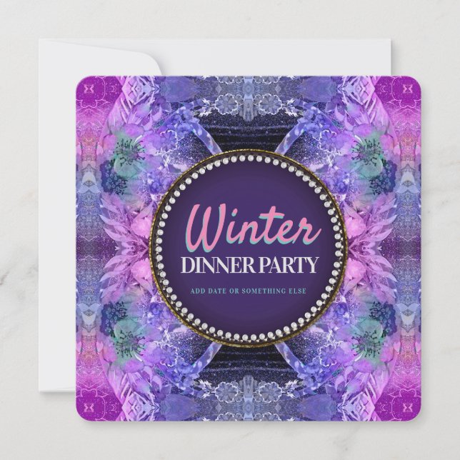 Invitation Fête d'anniversaire Geo Frills Violet Rose (Devant)