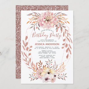 Invitation Fête d'anniversaire géométrique de bouquet de