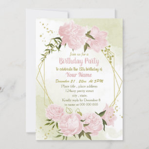Invitation Fête d'anniversaire géométrique de fleurs roses ex