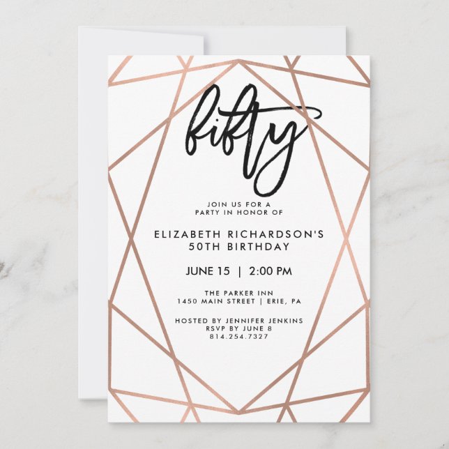 Invitation Fête d'anniversaire géométrique de l'or rose | de (Devant)