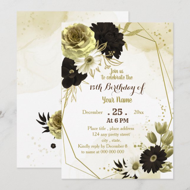 Invitation fête d'anniversaire géométrique en ivoire brun (Devant / Derrière)