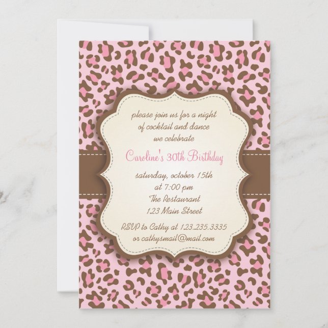 Invitation Fête d'anniversaire Girly de poster de animal rose (Devant)
