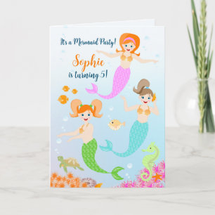 Invitation Fête d'anniversaire girly de sirène et amies