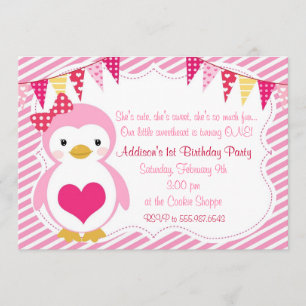 Invitation Fête d'anniversaire Girly de Valentine de pingouin