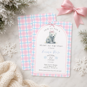 Invitation Fête d'anniversaire girly hiver ours polaire Beary