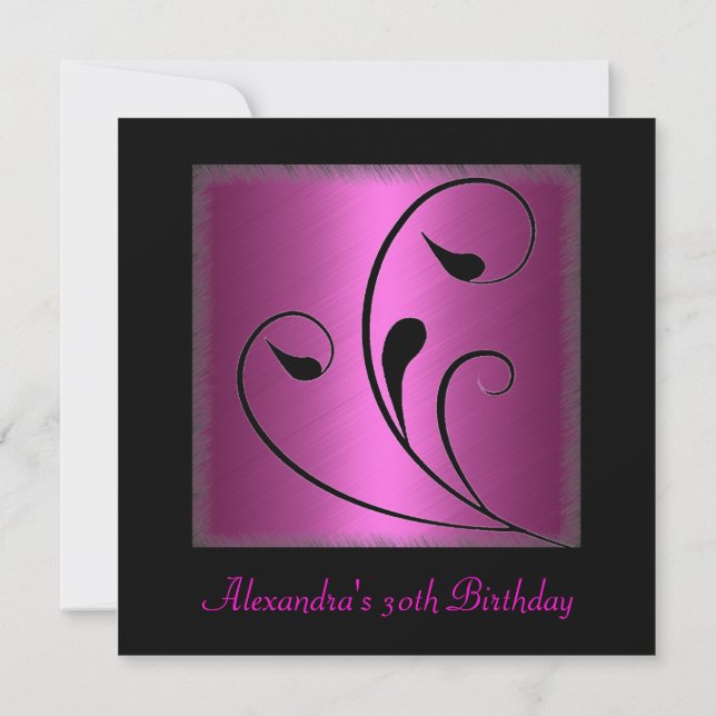 Invitation Fête d'anniversaire Glamor Hot Rose Black Floral (Dos)
