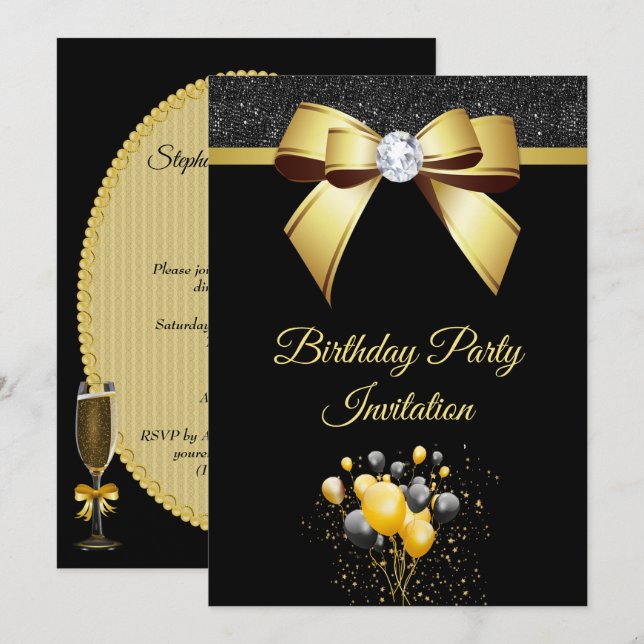 Invitation Fête d'Anniversaire Glamour Elegance (Devant / Derrière)