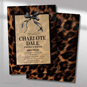 Invitation Fête d'anniversaire glamour léopard à nœud noir