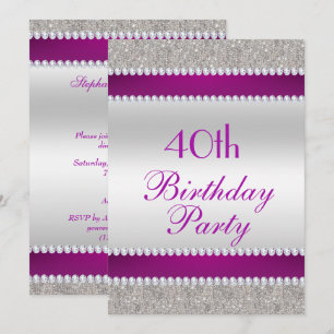 Invitation Fête d'anniversaire Glitzy Purple & Diamond Gem