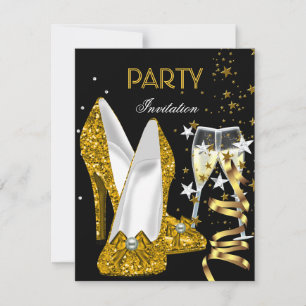 Invitation Fête d'anniversaire Gold Chaussures Jaunes