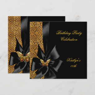 Invitation Fête d'anniversaire Gold Cheetah Papillon noir
