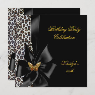Invitation Fête d'anniversaire Gold Cheetah Papillon noir