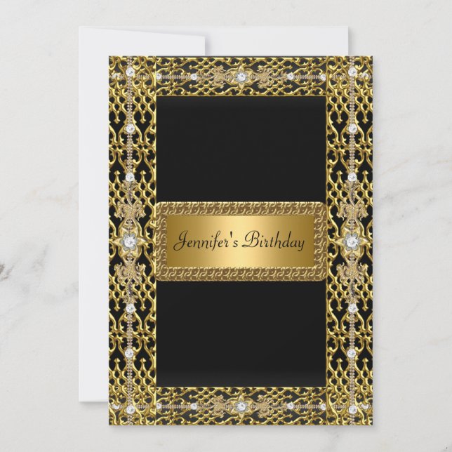 Invitation Fête d'anniversaire Gold Noir N'importe quel âge (Devant)