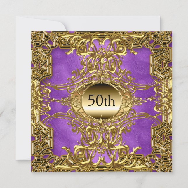 Invitation Fête d'anniversaire Gold Purple 50ème Luxe (Devant)