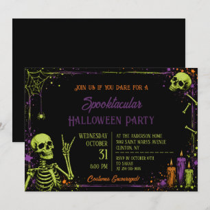 Invitation Fête d'anniversaire gothique Halloween squelette n