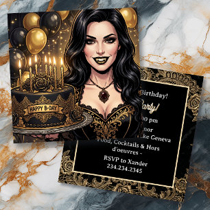 Invitation Fête d'anniversaire gothique vampire Noir et or