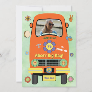 Invitation Fête d'anniversaire Groovy Hippie
